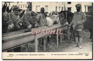 Old Postcard Donkey Mule At & # 39abreuvoir Muleteers Indian Army