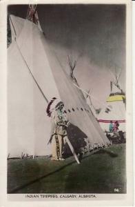 Canada, AB, CALGARY -- Indian Teepees, 1949 tinted RPPC p...