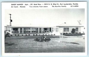 FORT LAUDERDALE, Florida FL ~ Roadside SANDY MANOR APARTMENTS c1950s Postcard