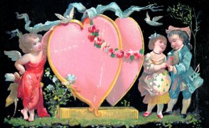 1880's Kids Romance In Love Hearts Angels Victorian 5 Card Set F110