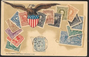UNITED STATES Stamps on Postcard Shield Used c1905