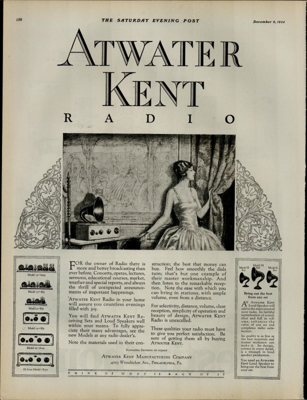 1924 Atwater Kent Radio Women Holding Curtins Radio Vintage Print Ad 3961