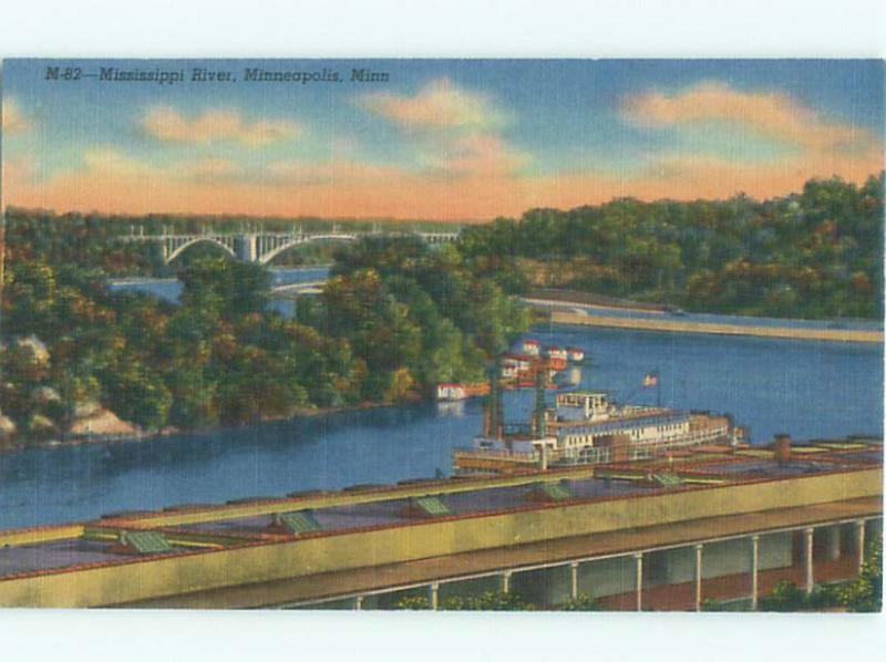 Linen BOAT ON THE MISSISSIPPI RIVER Minneapolis-St. Paul Minnesota MN AE6369@