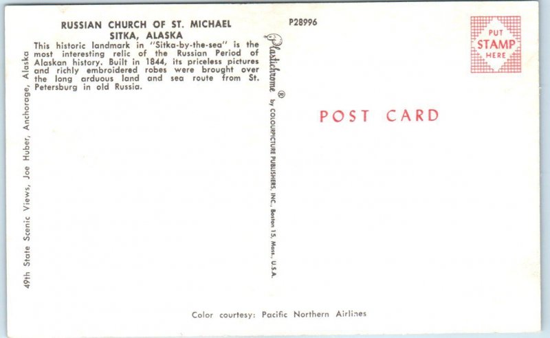 Postcard - Russian Church Of St. Michael - Sitka, Alaska