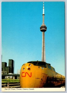 VIA Rail Turbo Train, CN Tower, Toronto, Ontario, Canada, 1973 Chrome Postcard