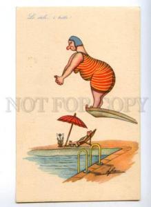 3149490 COMIC Fat Woman in Swimsuit near Pool vintage SAEMEC PC