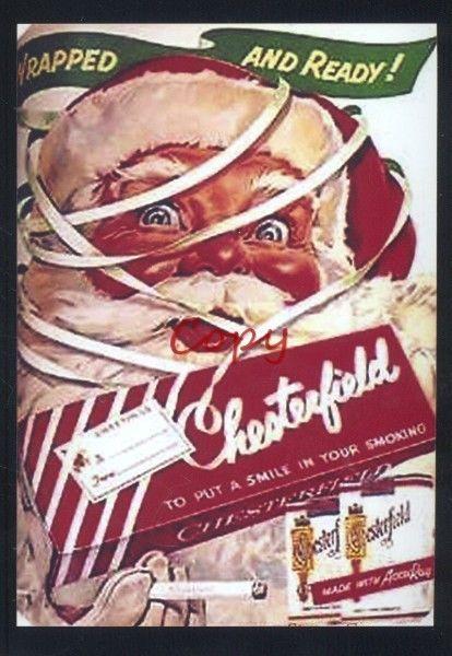 CHESTERFIELD CIGARETTES CIGARETTE ADVERTISING SANTA CLAUS SMOKING POSTCARD COPY