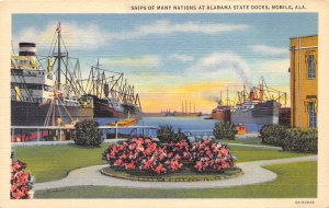 Mobile Alabama 1940s Postcard Ships of Many Nations Alabama State Docks 