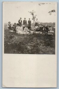1920 Family Picnic Scene Field Washington Minnesota MN RPPC Photo Postcard