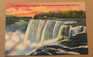 UNUSED LINEN PC - AMERICAN FALLS FR LUNA ISL., NEW RAINBOW BRIDGE, NIAGARA FALLS