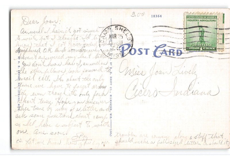 Hattiesburg Mississippi MS Postcard 1941 Public Library