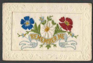 Ca 1918 PPC* VINTAGE REMEMBER ME EMBROIDERED & EMBOSSED COLORFUL UNPOSTED
