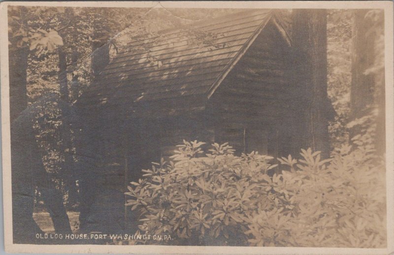 RPPC Postcard Old Log House Fort Washington PA 1917