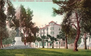 Vintage Postcard McKinley Monument San Jose California CA Edward H. Mitchell