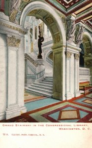 Vintage Postcard Grand Stairway In The Congregational Library Washington DC