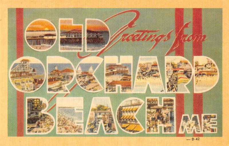 Old Orchard Beach Maine Greetings From large letter linen antique pc Z20787