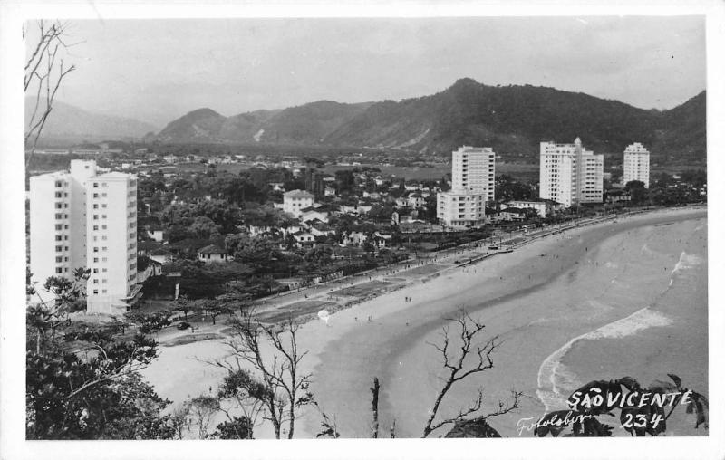 Real Photo Saovicente Brazial Coastline along the Beach Antique Postcard (L7)