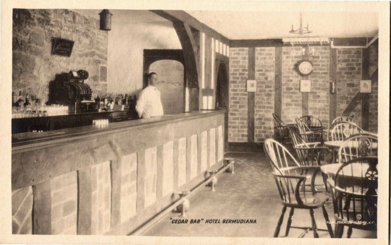 RPPC The Cedar Bar, Hotel Bermudiana Bermuda Vintage Postcard D31 