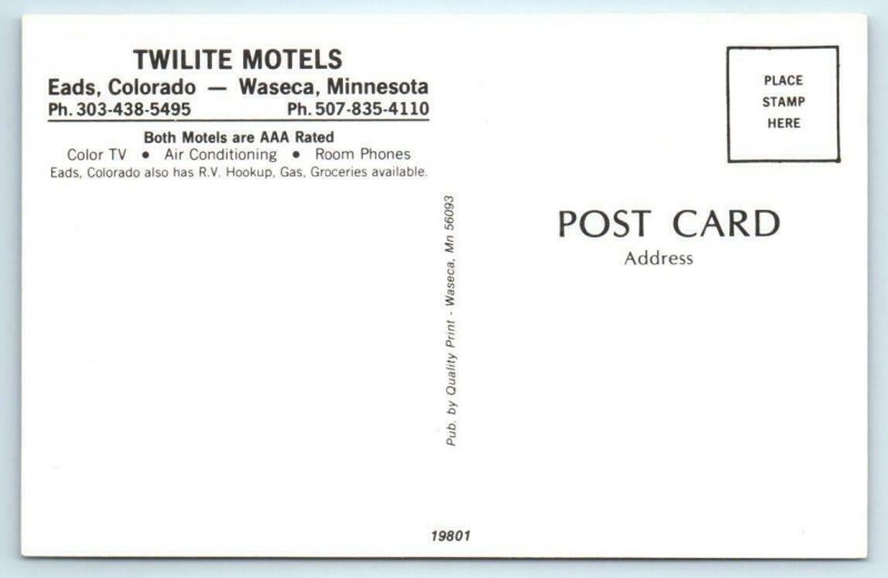 EADS, Colorado CO ~ Roadside TWILITE MOTEL Standard Gas Station c1970s  Postcard
