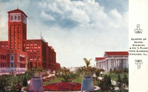 Vintage Postcard 1910's Glimpse of Sears Roebuck & Co. Plant Garden Chicago IL