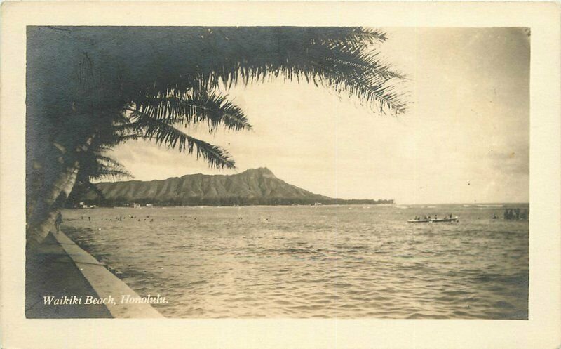 Honolulu Hawaii Waikiki Beach 1920s RPPC Photo Postcard 20-896