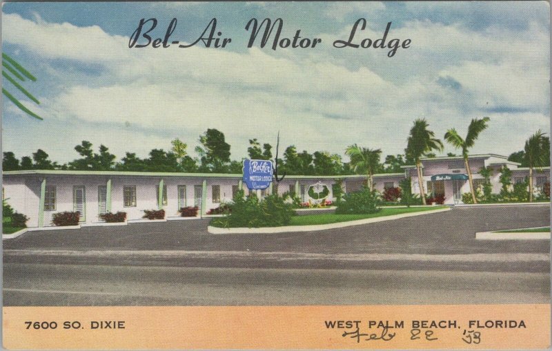 Postcard Bel Air Motor Lodge West Palm Beach Florida FL