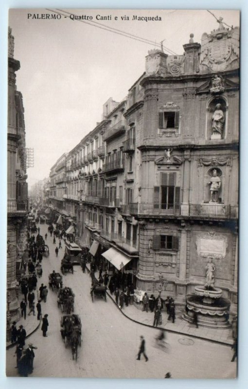 RPPC PALERMO Quattro Canti e via Macqueda ITALY Postcard