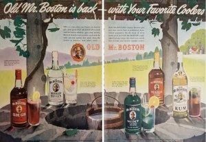 Old Mr Boston Gin 1946 LIFE Mag Color Ad Flavors Bottles on Well EXL100171