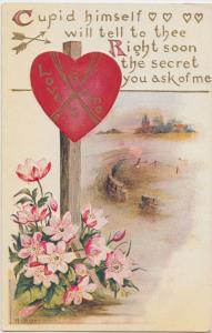 VALENTINE'S DAY Love Holiday Postcard 1910 LOVE'S GAME Heart Sign 310