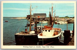 Cape Cod Massachusetts 1971 Postcard Fishing Boats In Harbor