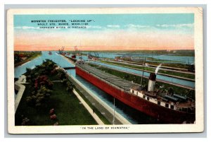 Vintage 1920's Postcard Monster Freighter in the Locks Sault Ste. Marie Michigan