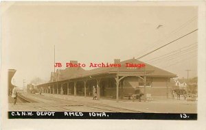 Depot, Iowa, Ames, RPPC, Chicago Northwestern Railroad Station, Photo No 13