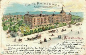 Germany Hotel Kaiserhof Augusta Viktoria Bad Wiesbaden Litho Postcard 08.26