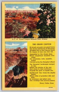 Arizona~Grand Canyon Natl Park Quote By Henry Felton Huse~Vintage Linen Postcard