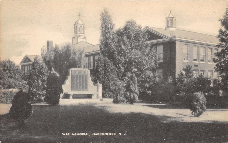 Haddonfield New Jersey~War Memorial~Buildings in Background~1940s B&W Postcard