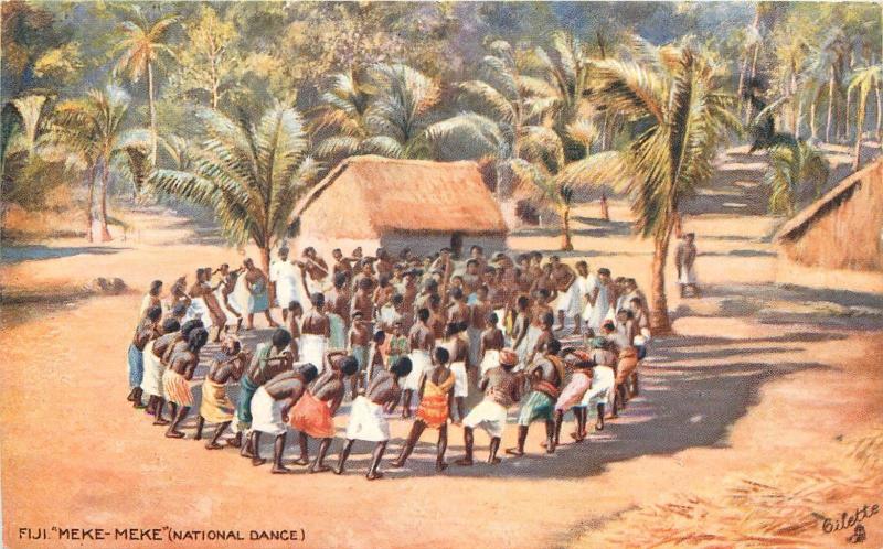 MEKE-MEKE National Dance FIJI Islands early/vintage Tuck's Art Oilette postcard