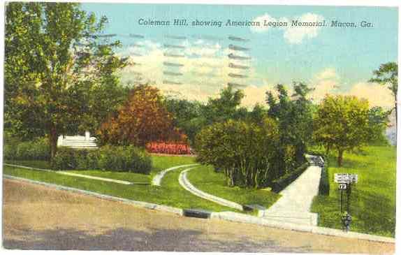 Coleman Hill, Showing American Legion Memorial, Macon, Georgia, GA, 1943 Linen