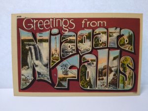 Greetings From Niagara Falls New York Large Big Letter City Postcard Linen 1949