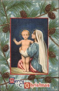Christmas Mary Madonna with Baby Jesus Real Silk Vintage Postcard