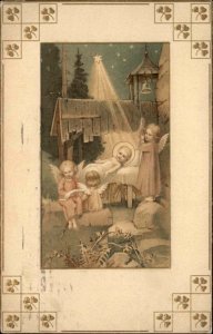 Christmas Little Girl Angels with Baby Jesus c1910 Vintage Postcard