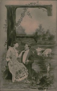 B578 Alphabet large letter F British actors Evie Greene & Maurice Farkoa 1905