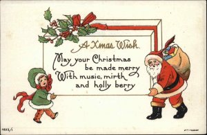 HF Lehmann Christmas Santa Claus Little Girl Giant Gift c1910 Vintage Postcard