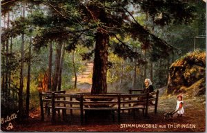 Old Man on Bench Tucks 7570 Friedrichroda-Thuringia Vintage Postcard V55