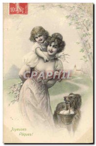 Old Postcard Fantaisie Child Dog Easter