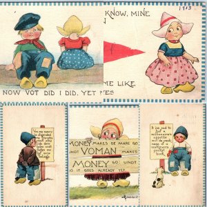 x5 LOT Cute Dutch Children Love Romance Postcards Holland Netherlands A153