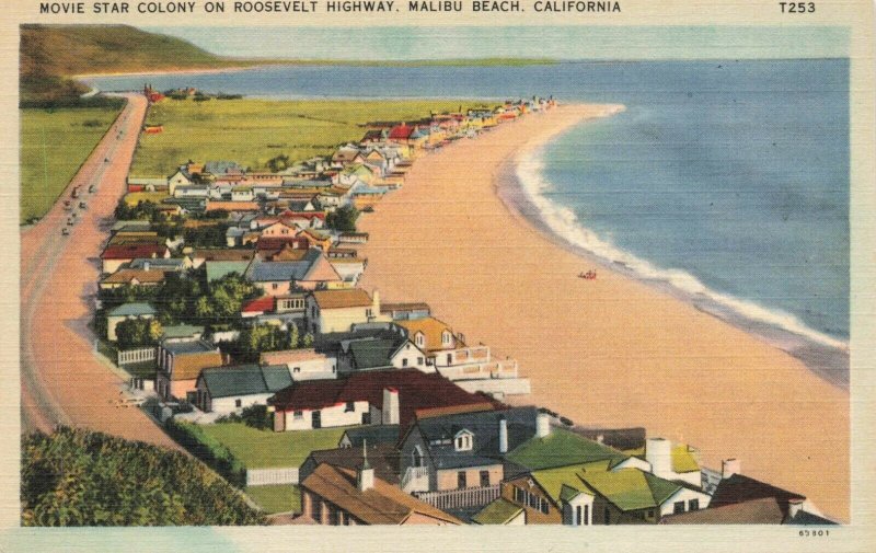 Postcard Movie Star Colony Roosevelt Highway Malibu Beach California 
