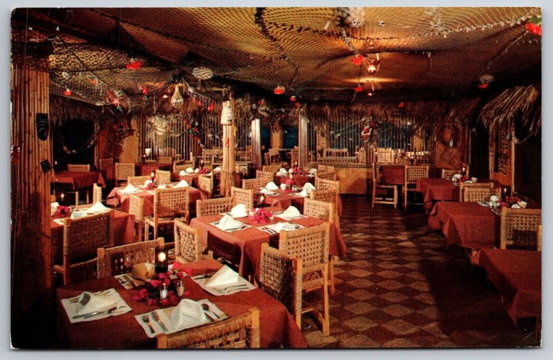 Interior Lahala House Tiki Restaurant Corpus Christi TX UNP Chrome Postcard A13