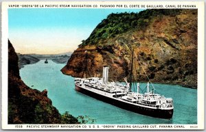 Pacific Steamship Navigation Co OROYA Passing Gaillard Cut Panama Canal Postcard