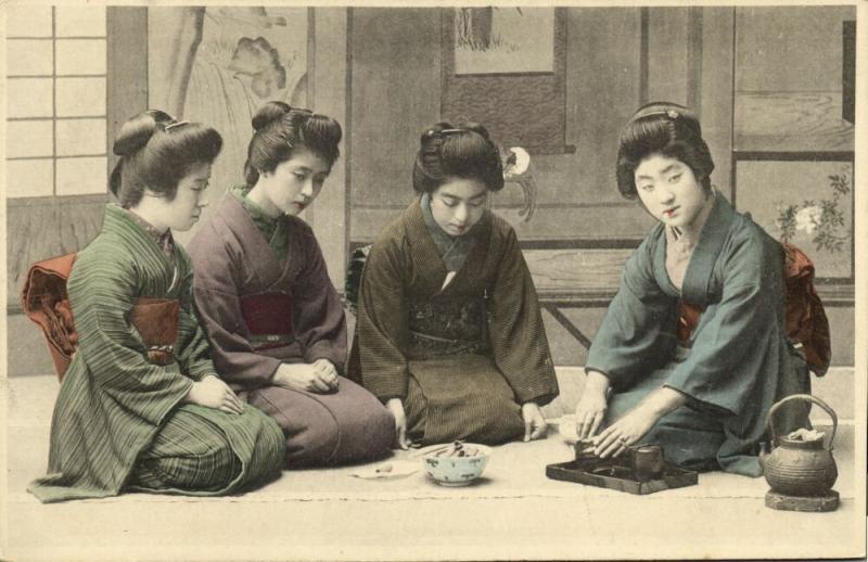 japan, Four Beautiful GEISHA Girls in Kimono, Tea Ceremony (1910s)