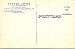 Covington, TN Tennessee  BAXTER MOTEL  Roadside TIPTON COUNTY  ca1940's Postcard